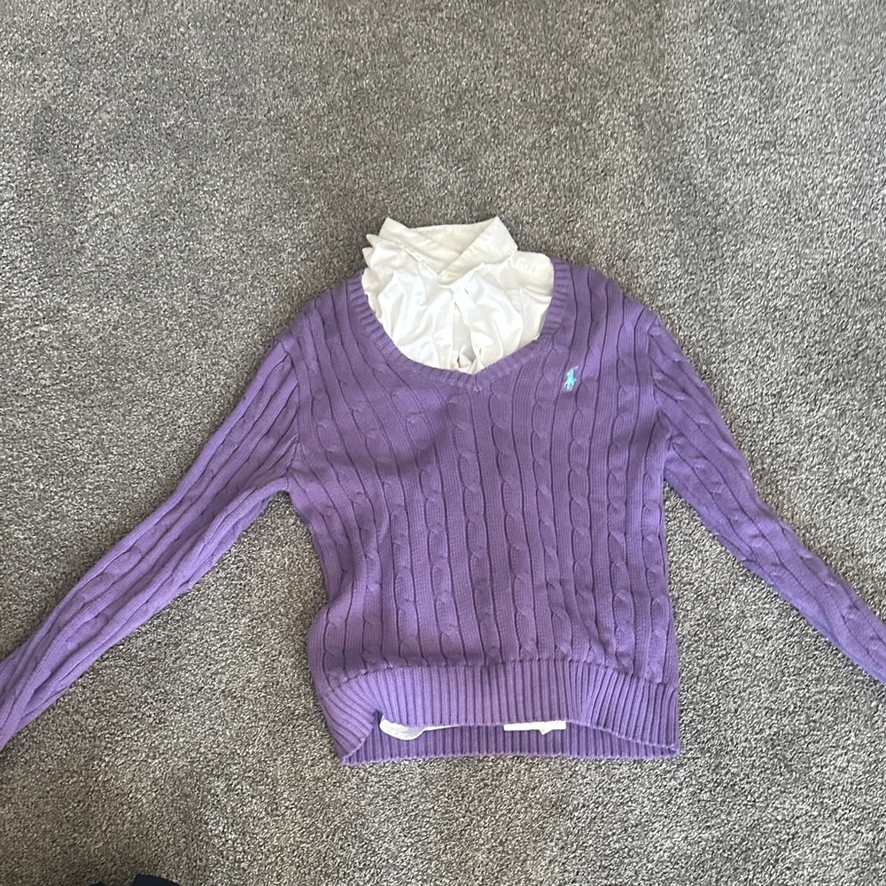 Elegant Lavender Ralph Lauren Polo V-Neck Sweater